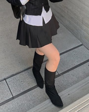 Huki Two Belt Set Pleated Mini Skirt